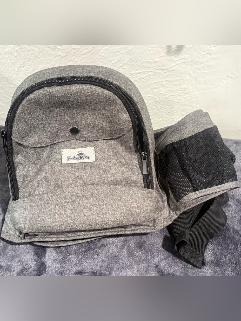 Gray Tush Baby Bag Fannypack with Bottle Pocket